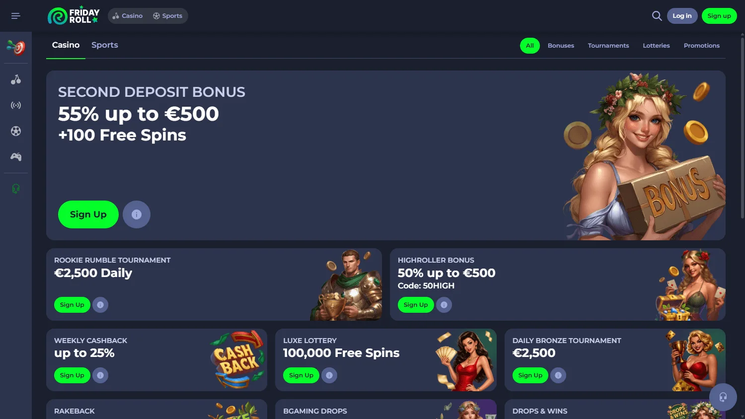 Fridayroll Casino promotions on desktop